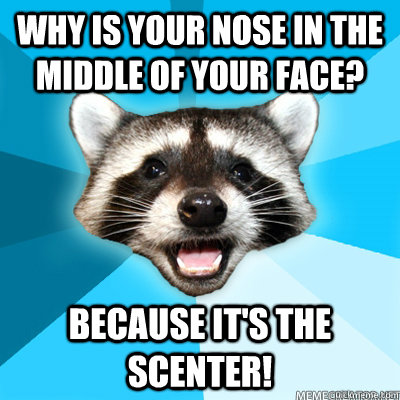 Why is your nose in the middle of your face? because it's the scenter!   Lame Pun Coon