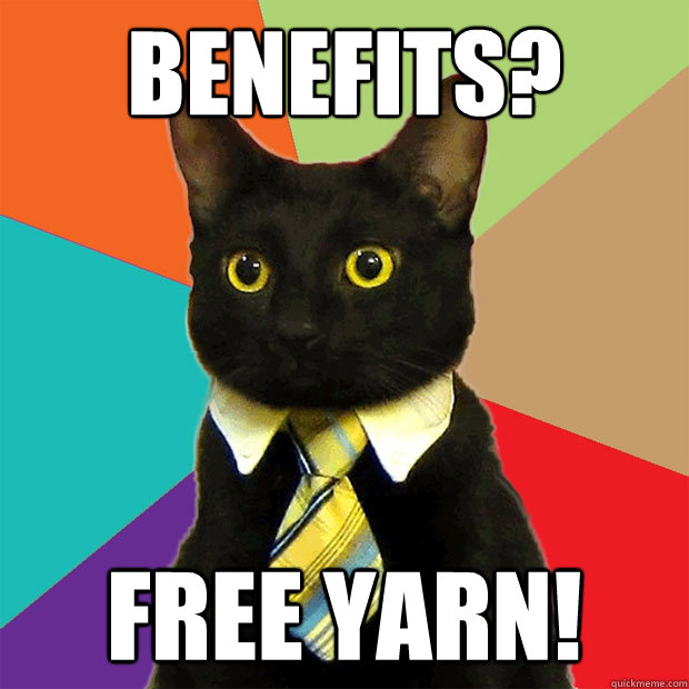 Benefits? Free yarn!  Business Cat