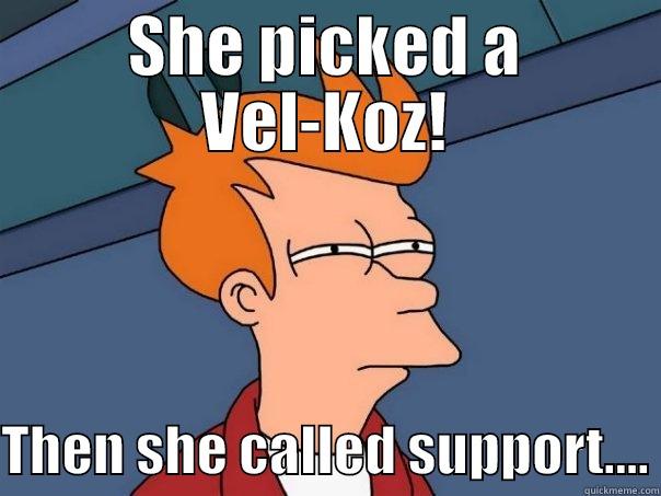 SHE PICKED A VEL-KOZ!  THEN SHE CALLED SUPPORT.... Futurama Fry
