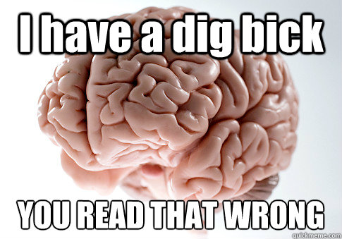 I have a dig bick YOU READ THAT WRONG  Scumbag Brain