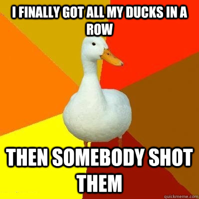 I finally got all my ducks in a row Then somebody shot them  Tech Impaired Duck