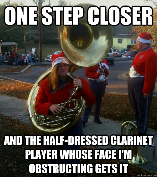 one step closer and the half-dressed clarinet player whose face i'm obstructing gets it  
