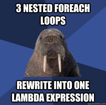 3 nested foreach loops rewrite into one lambda expression  Web Developer Walrus