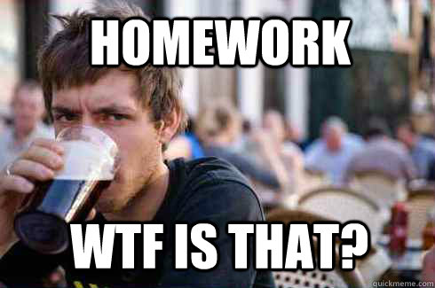Homework WTF is that?  Lazy College Senior