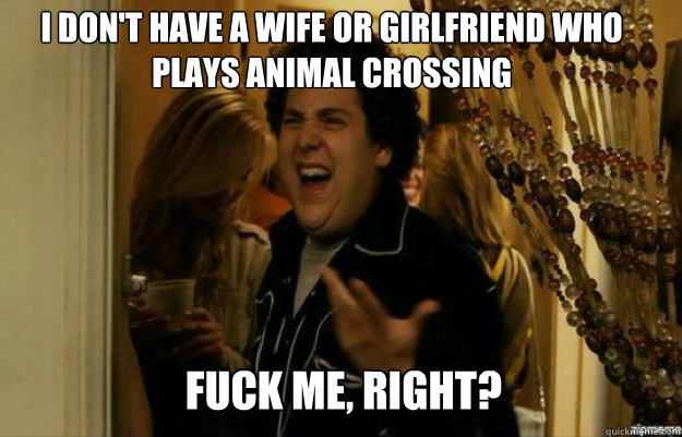 I don't have a wife or girlfriend who plays Animal Crossing FUCK ME, RIGHT?  fuck me right