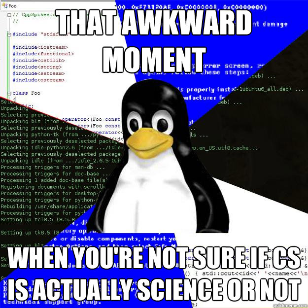 That awkward moment when you're not sure if CS is actually science or not  Computer Science Penguin
