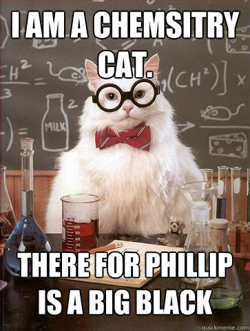 I am a chemsitry cat.
 There for phillip is a big black women.  Science Cat