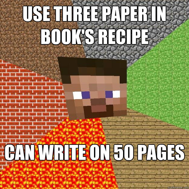 Use three paper in book's recipe Can write on 50 pages  Minecraft