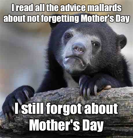 I read all the advice mallards about not forgetting Mother's Day I still forgot about Mother's Day  Confession Bear