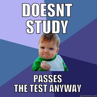 DOESNT STUDY PASSES THE TEST ANYWAY Success Kid