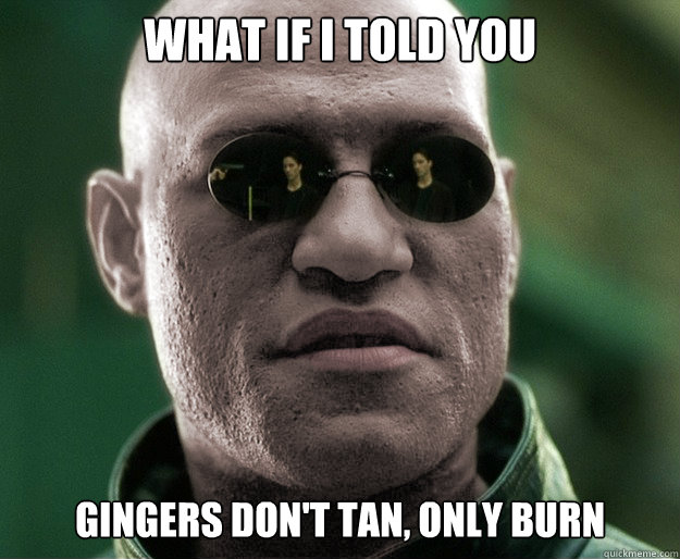 What if i told you Gingers don't tan, only burn  White Morphius