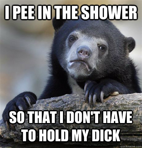 I Pee in the shower so that i don't have to hold my dick  Confession Bear