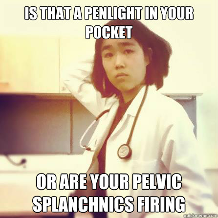 is that a penlight in your pocket or are your pelvic splanchnics firing - is that a penlight in your pocket or are your pelvic splanchnics firing  1st Year Med Student