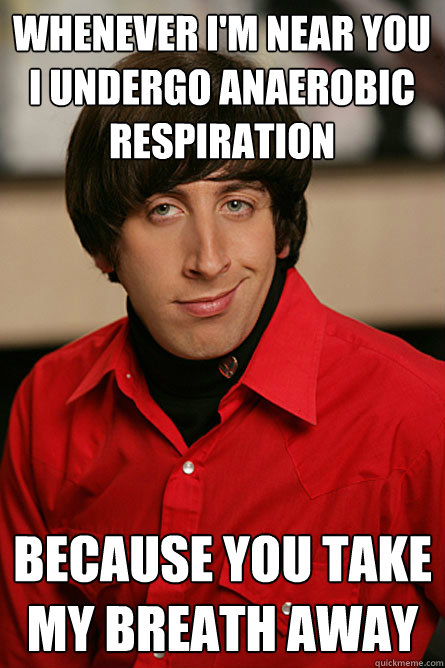 Whenever I'm near you I undergo anaerobic respiration because you take my breath away  Pickup Line Scientist