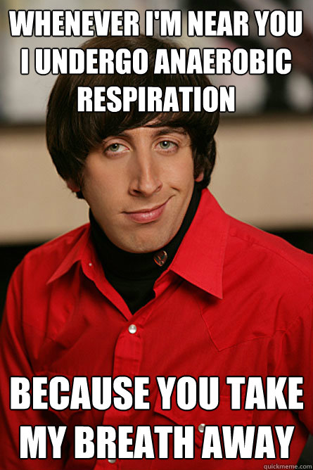 Whenever I'm near you I undergo anaerobic respiration because you take my breath away - Whenever I'm near you I undergo anaerobic respiration because you take my breath away  Pickup Line Scientist