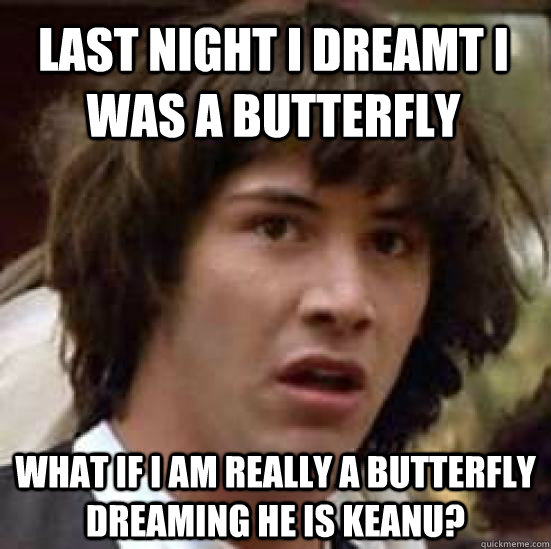 last night i dreamt i was a butterfly what if i am really a butterfly dreaming he is keanu?  conspiracy keanu