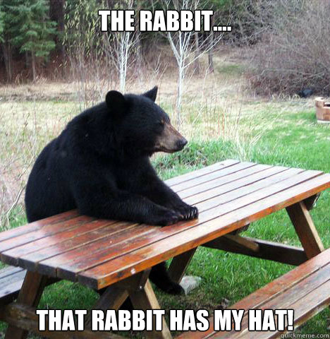 the rabbit.... that rabbit has my hat!  waiting bear