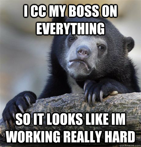 I cc my boss on everything so it looks like im working really hard  Confession Bear