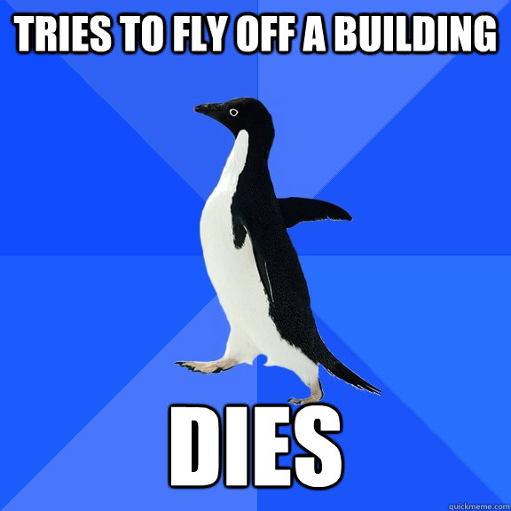Tries to fly off a building dies  Socially Awkward Penguin