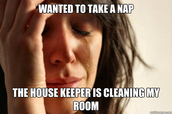 wanted to take a nap the house keeper is cleaning my room  First World Problems