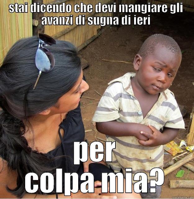 STAI DICENDO CHE DEVI MANGIARE GLI AVANZI DI SUGNA DI IERI PER COLPA MIA? Skeptical Third World Kid