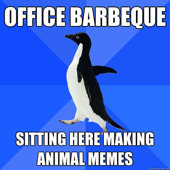 OFFICE BARBEQUE SITTING HERE MAKING ANIMAL MEMES  Socially Awkward Penguin