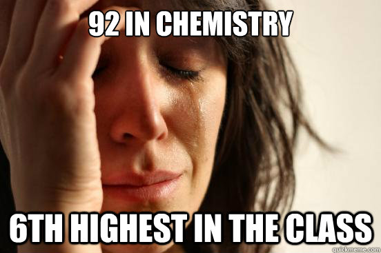 92 in chemistry 6th highest in the class  First World Problems
