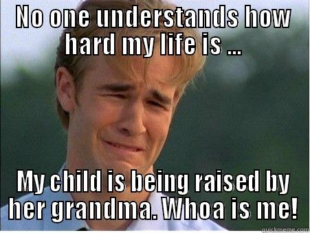 NO ONE UNDERSTANDS HOW HARD MY LIFE IS ... MY CHILD IS BEING RAISED BY HER GRANDMA. WHOA IS ME! 1990s Problems