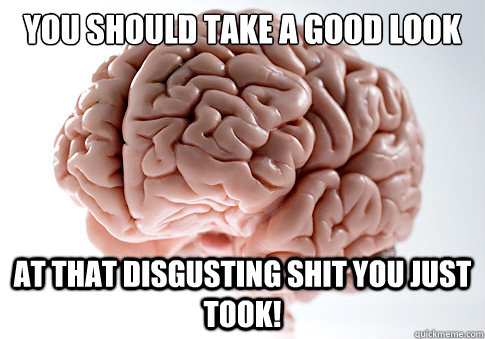 YOU SHOULD TAKE A GOOD LOOK AT THAT DISGUSTING SHIT YOU JUST TOOK!  Scumbag Brain