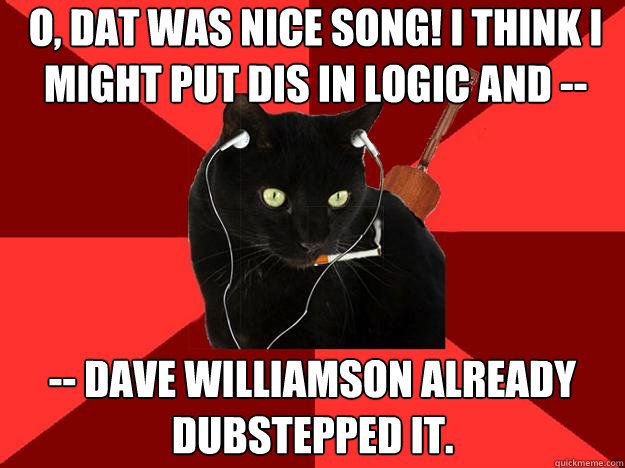 O, dat was nice song! I think I might put dis in logic and -- -- dave williamson already dubstepped it.  Berklee Cat