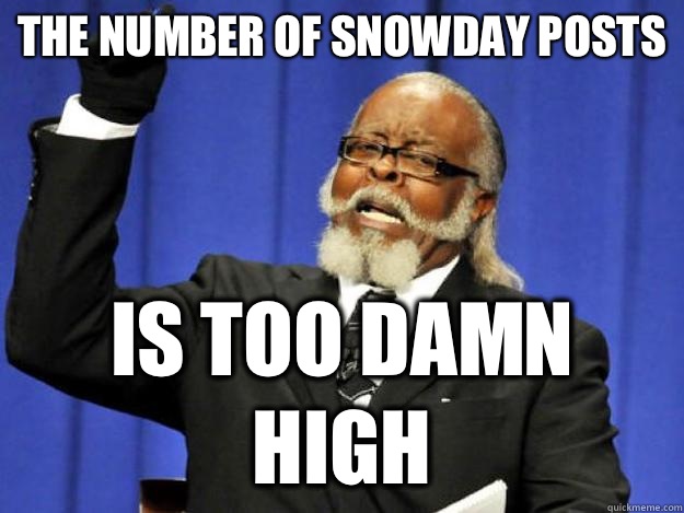 The number of SNOWDAY posts is too damn high  Toodamnhigh