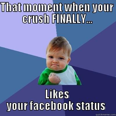 THAT MOMENT WHEN YOUR CRUSH FINALLY... LIKES YOUR FACEBOOK STATUS  Success Kid