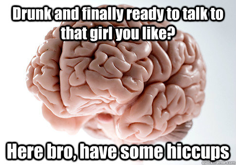Drunk and finally ready to talk to that girl you like? Here bro, have some hiccups  Scumbag Brain