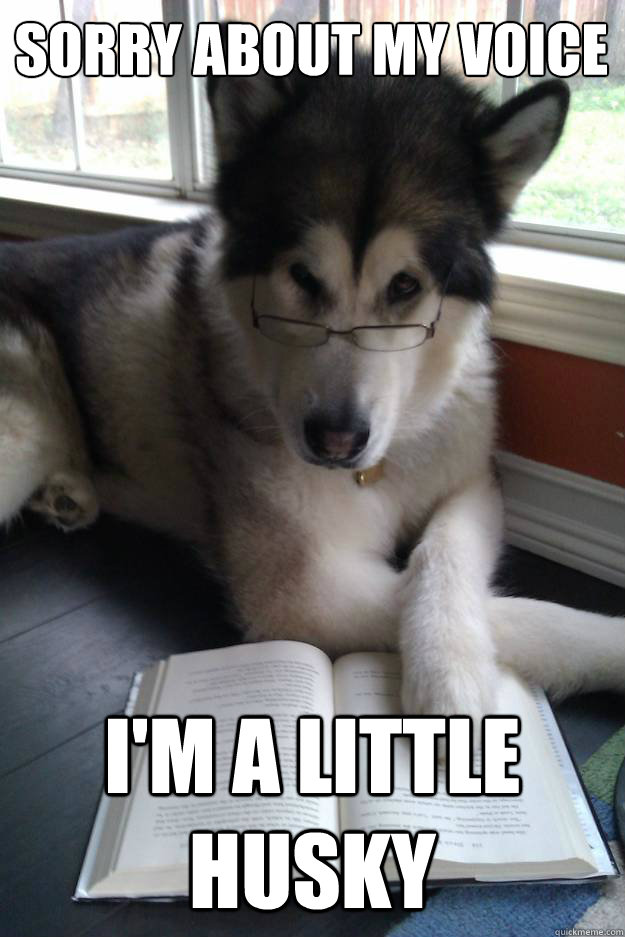 Sorry about my voice
   I'm a little husky - Sorry about my voice
   I'm a little husky  Condescending Literary Pun Dog