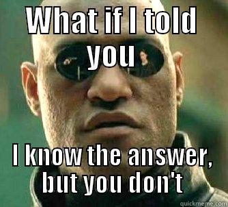 WHAT IF I TOLD YOU I KNOW THE ANSWER, BUT YOU DON'T Matrix Morpheus