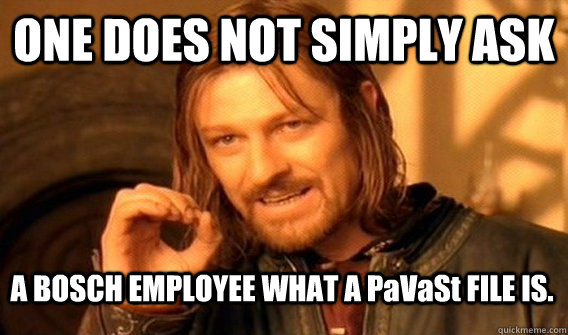 ONE DOES NOT SIMPLY ASK A BOSCH EMPLOYEE WHAT A PaVaSt FILE IS.  One Does Not Simply