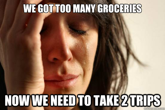 We got too many groceries now we need to take 2 trips  First World Problems