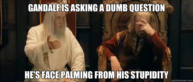 Gandalf is asking a dumb question He's face palming from his stupidity  Annoyed Gandalf