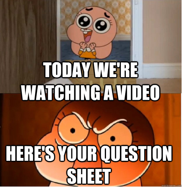 Today we're watching a video Here's your question sheet   