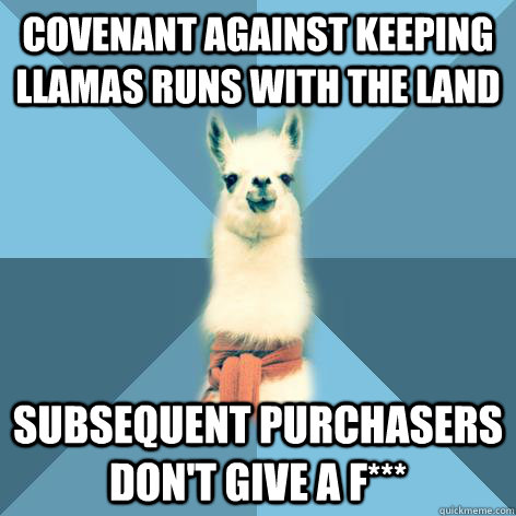 Covenant against keeping llamas runs with the land Subsequent purchasers don't give a F***  Linguist Llama