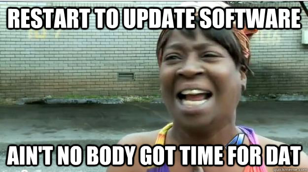 restart to update software AIN'T NO BODY GOT TIME FOR DAT - restart to update software AIN'T NO BODY GOT TIME FOR DAT  AINT NO BODY GOT TIME FOR DAT