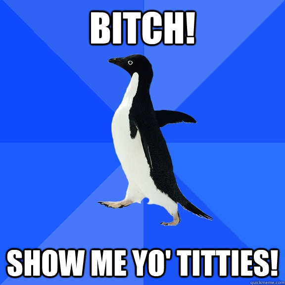 BITCH! Show me yo' titties!  Socially Awkward Penguin