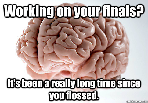 Working on your finals? It's been a really long time since you flossed.  Scumbag Brain