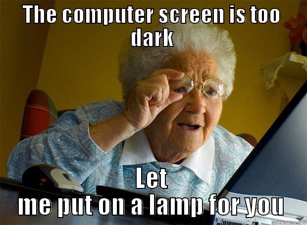 THE COMPUTER SCREEN IS TOO DARK LET ME PUT ON A LAMP FOR YOU Grandma finds the Internet