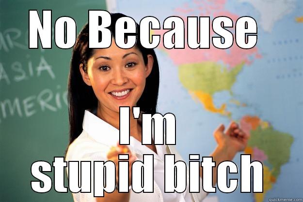 NO BECAUSE  I'M STUPID BITCH Unhelpful High School Teacher