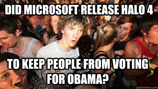 Did Microsoft release Halo 4 To keep people from voting for Obama?   Sudden Clarity Clarence