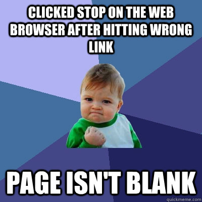 Clicked stop on the web browser after hitting wrong link page isn't blank  Success Kid