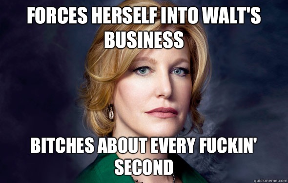 Forces herself into Walt's business Bitches about every fuckin' second - Forces herself into Walt's business Bitches about every fuckin' second  Scumbag Skyler