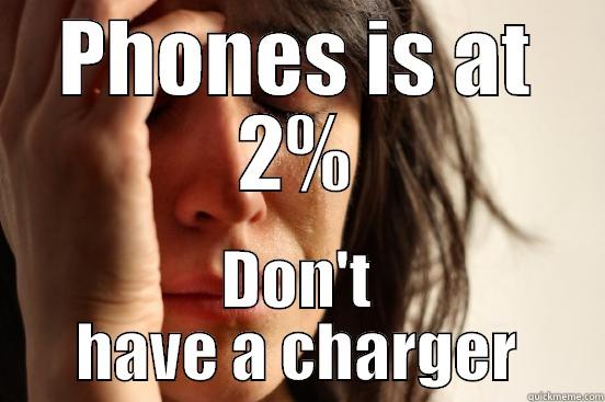 PHONES IS AT 2% DON'T HAVE A CHARGER First World Problems