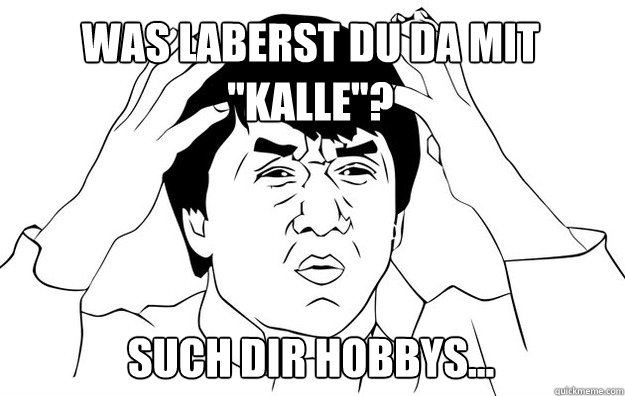WAS LABERST DU DA MIT ''KALLE''? Such dir hobbys... Caption 3 goes here  WTF- Jackie Chan